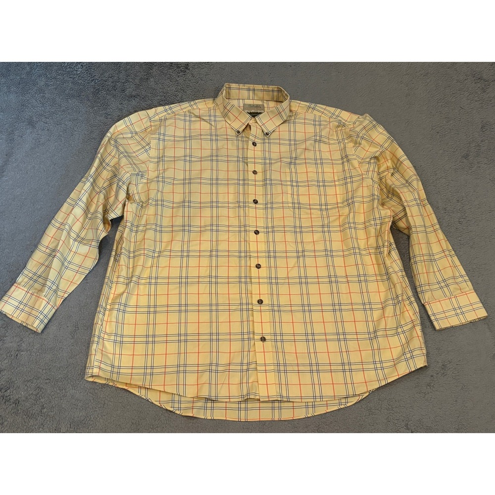 Cabelas Outfitter Series Mens 3XL Tall Yellow Plaid Cotton Button Down Shirt